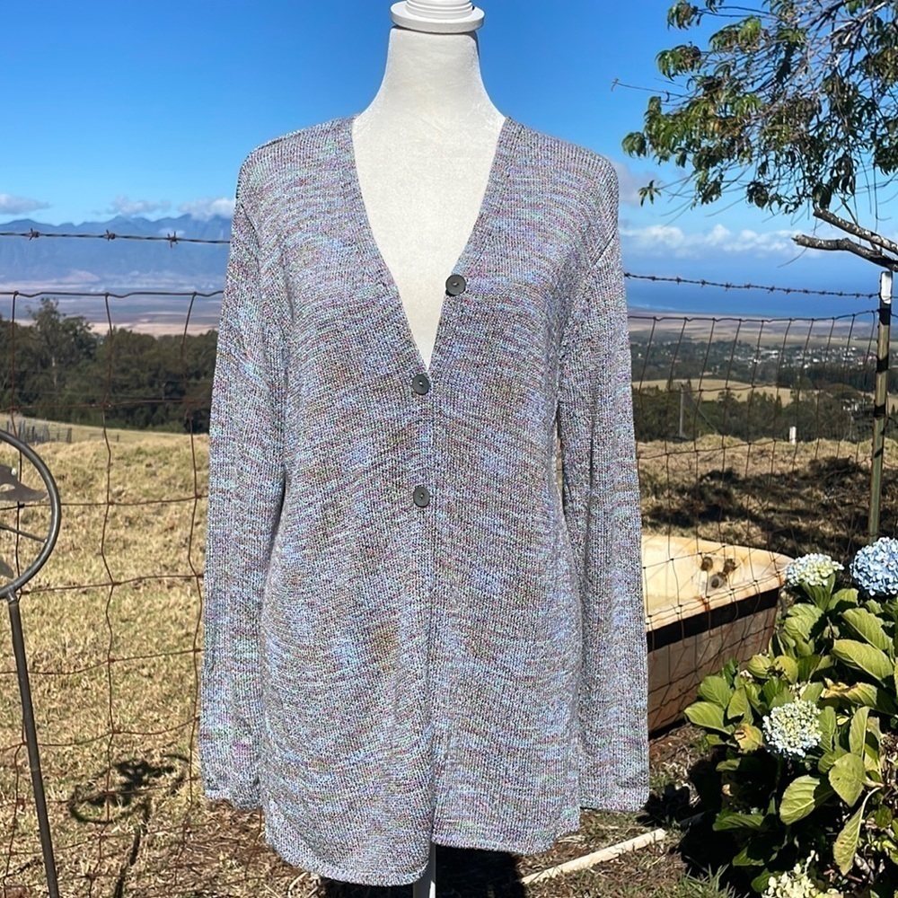 Talbots Multi Color Knit Cardigan coastal grandma Sweater M